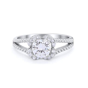 Art Deco Engagement Ring Round Simulated Cubic Zirconia 925 Sterling Silver
